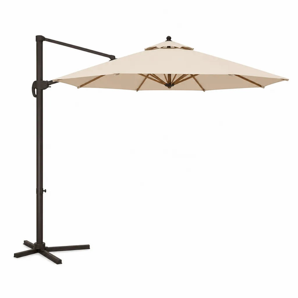 Ampelschirm 300 x 300 cm Polyester quadratisch Beige mit Stahlgestell Braun