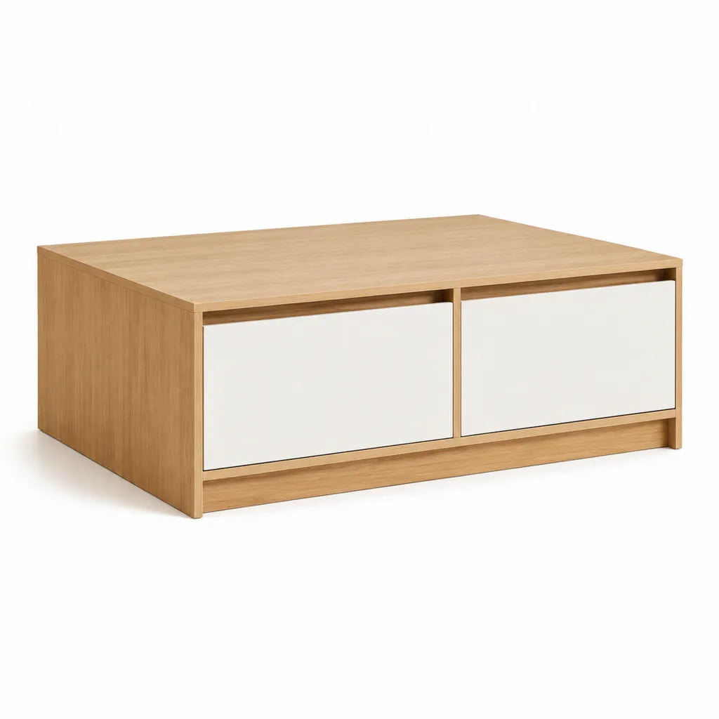 Couchtisch mit 2 Schubladen 100 x 60 x 40 cm Spanplatte Eiche-Optik rechteckig Natur Weiß