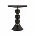 Runder Beistelltisch Ø 60 cm aus massivem Mangoholz Schwarz mit messingfarbenen Stahldetails Höhe 65 cm