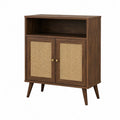 Kommode mit 2 Türen und offenem Fach aus MDF und Rattan in Walnussbraun 80 x 40 x 100 cm