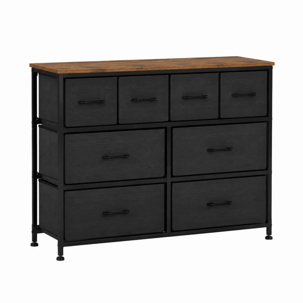 Kommode mit 8 Schubladen aus Stahl und MDF rechteckig Schwarz Braun 120 x 40 x 80 cm