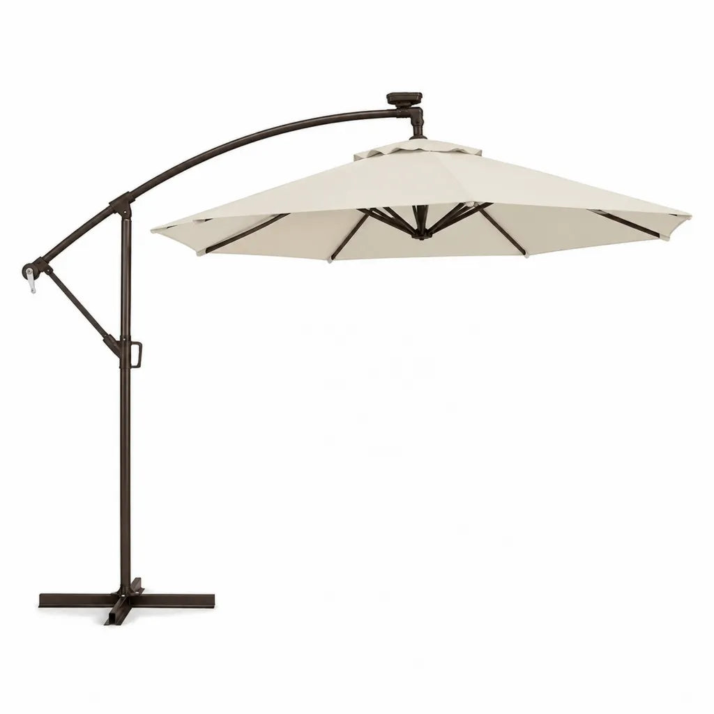 Ampelschirm Ø 300 cm Polyester Stahl achteckig Creme Dunkelbraun