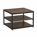 Couchtisch quadratisch 80 x 80 x 45 cm mit 2 Ablagen aus Spanplatte und Stahl Braun Schwarz