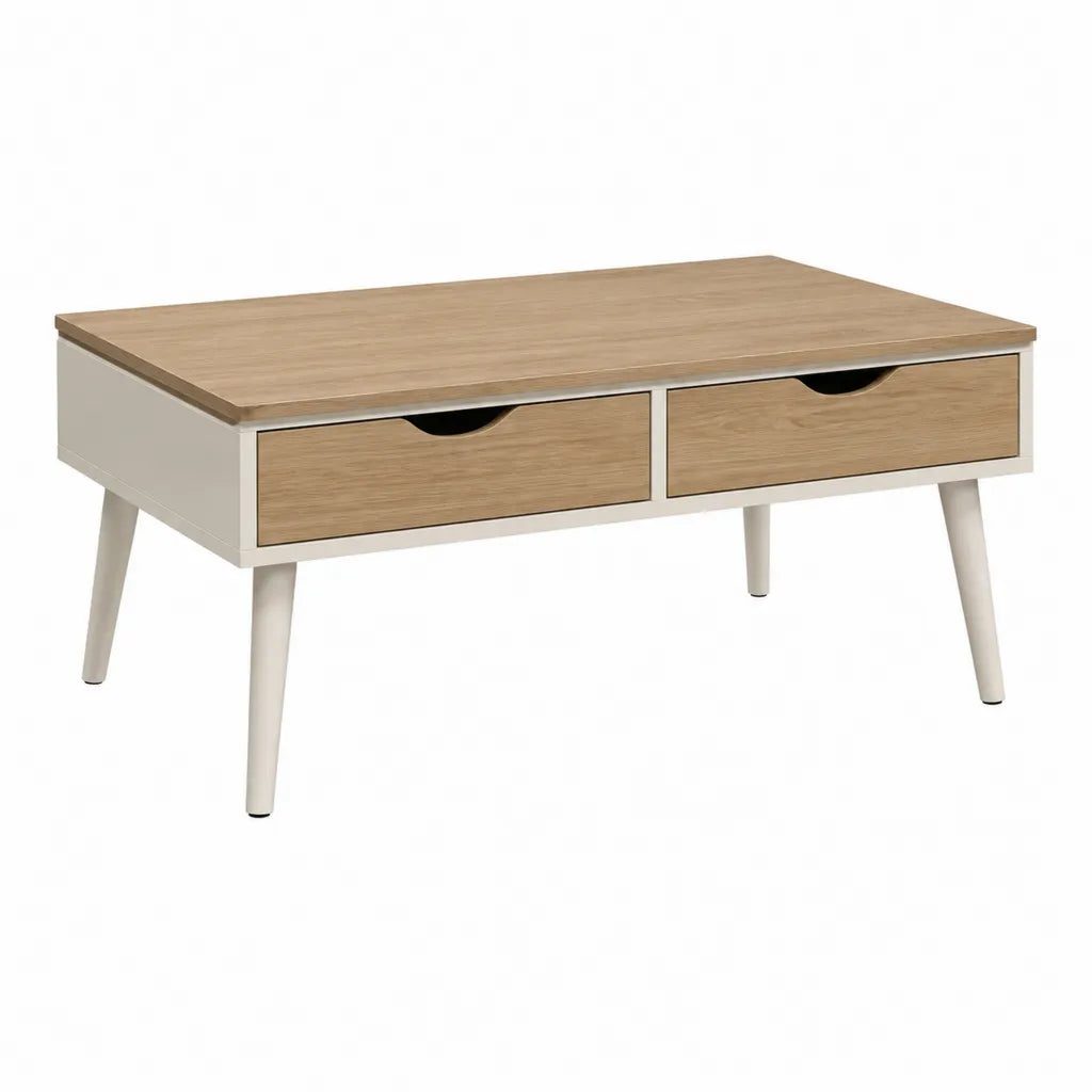 Couchtisch mit 2 Schubladen 100 x 50 x 45 cm MDF rechteckig Weiß Eiche