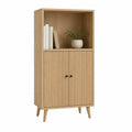 Bücherschrank mit Türen und offenem Fach 80 x 40 x 180 cm MDF mit Eichenfurnier rechteckig Natur