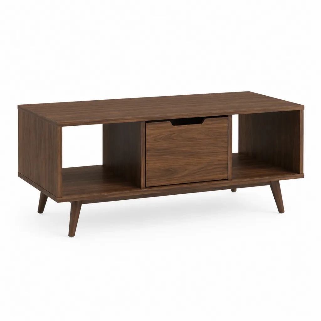 Couchtisch mit Schublade und 2 offenen Fächern 120 x 40 x 50 cm MDF Walnussbraun rechteckig