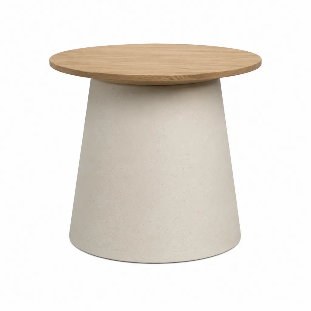 Beistelltisch runder Couchtisch Ø 60 cm aus Eichenholz und Beton in Natur Cremeweiß 50 cm hoch