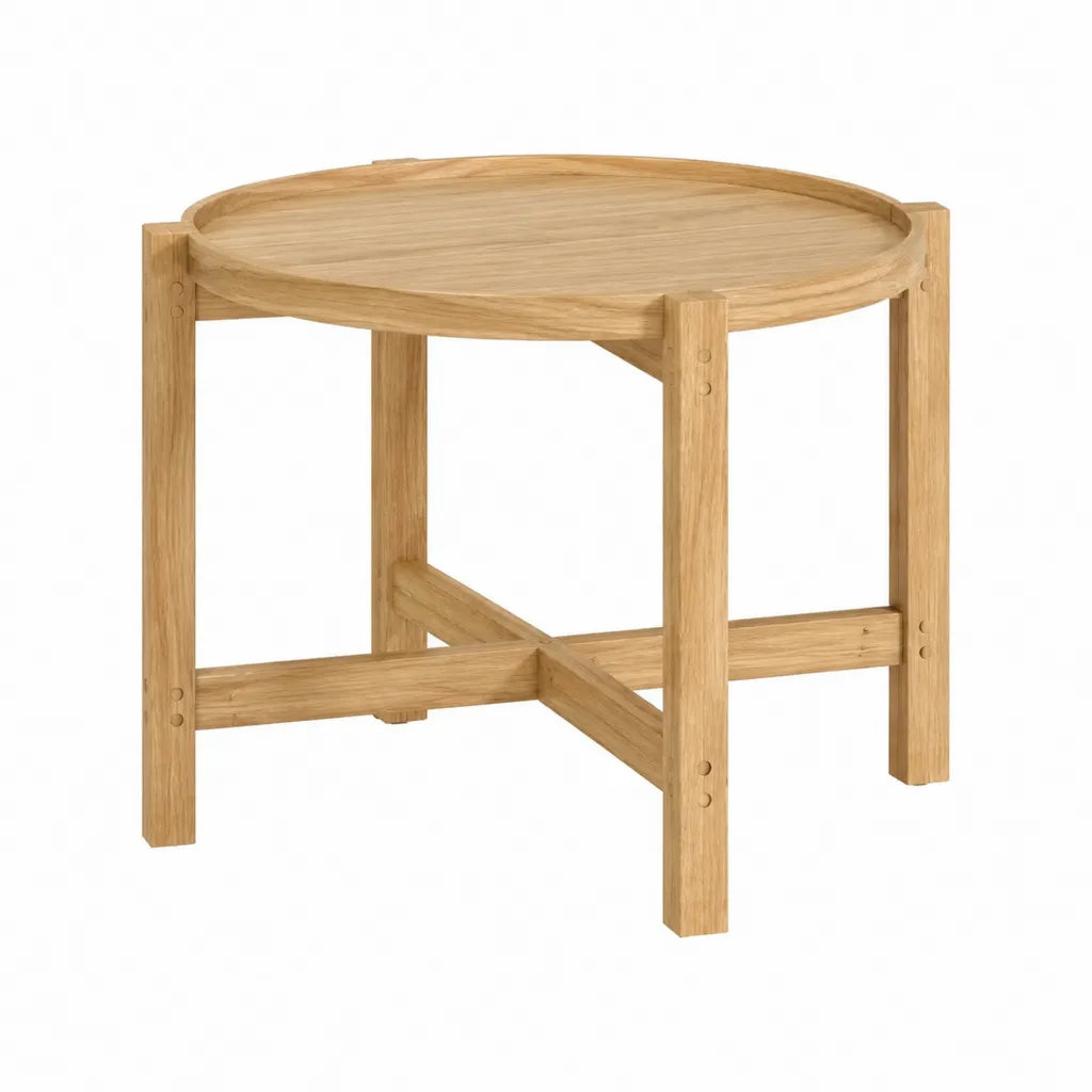 Couchtisch rund aus massivem Eichenholz Natur Durchmesser 60 cm Höhe 50 cm