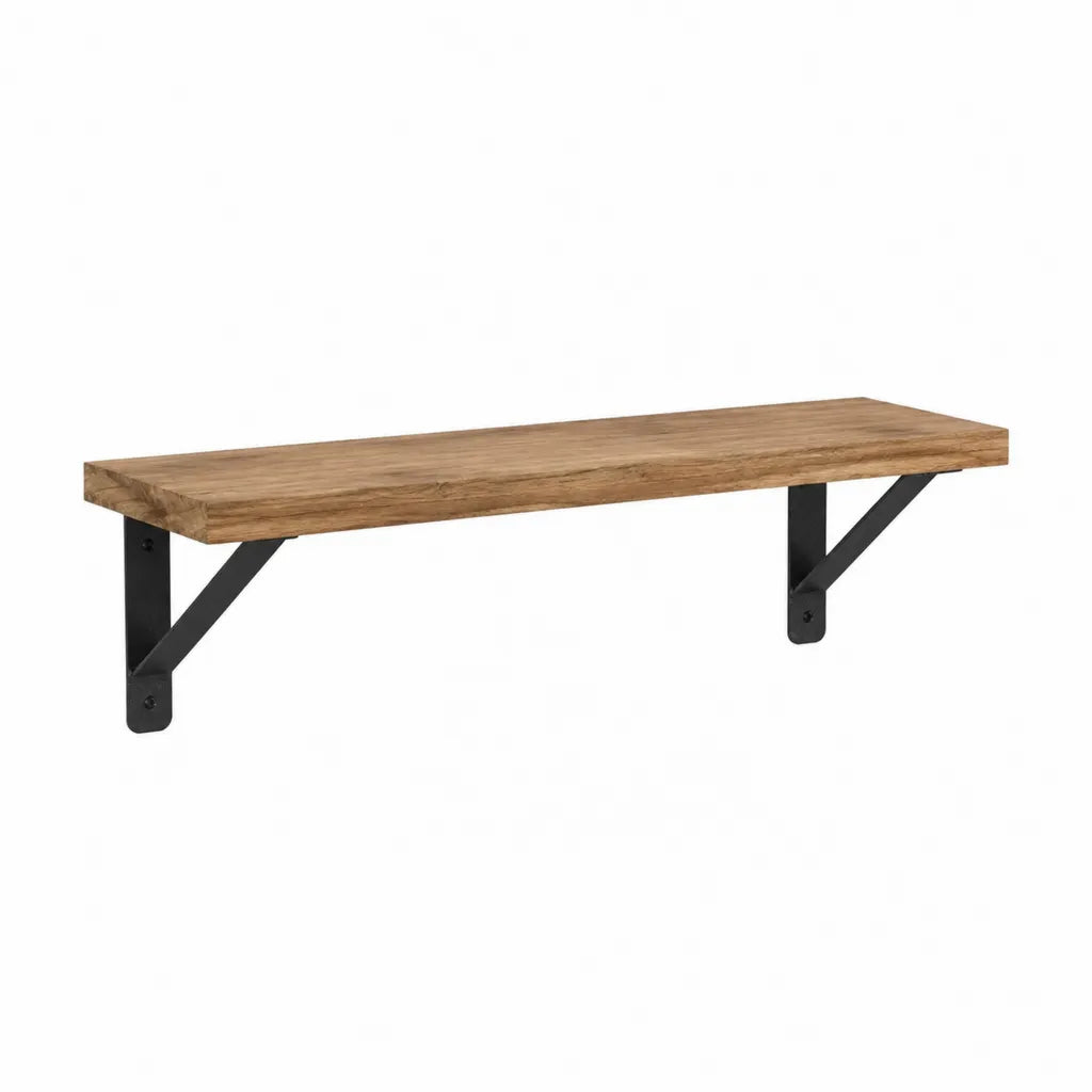 Wandregal 120 x 25 x 31 cm aus massivem Akazienholz mit Stahlkonsolen rechteckig Natur Schwarz